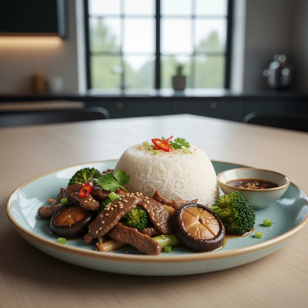 Cơm Bò Xào Nấm Broccoli