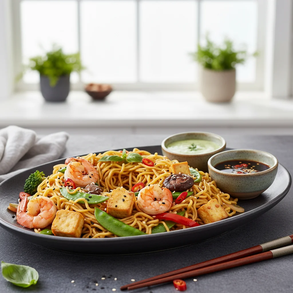 Mì Tôm Đậu Hũ Xào Rau